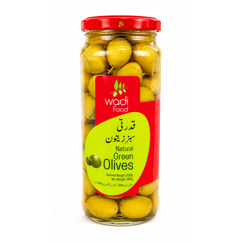 Wadi Food Natural Green Olives whole 340G