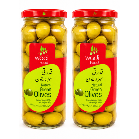 Wadi Food Natural Green Olives whole 340G